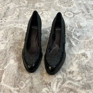 Stuart Weitzman Black Gray Patent Wool Leather Heels size 6.5